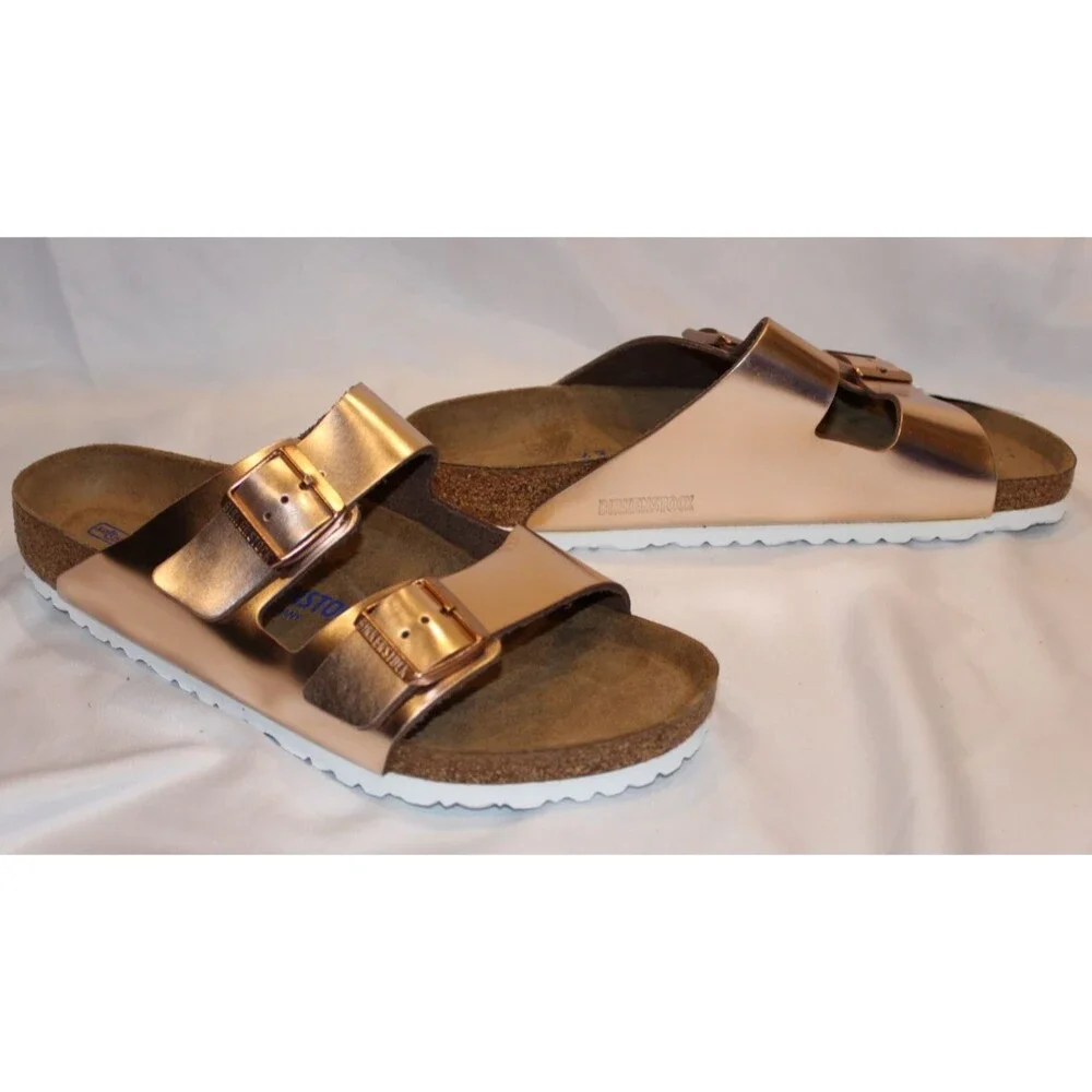 Birkenstock Arizona Buckle Narrow‎ Fit Birko Flor Sandals COPPER EU 37 US 6-6.5